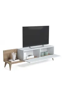 Soho TV Stand with 1 Shelves and 2 Cabinet, 152 x 35 x 43 cm TV Unit Table for TVs up to 55 inch, Oak/White