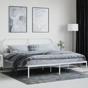 Berkfield Metal Bed Frame with Headboard White 200x200 cm