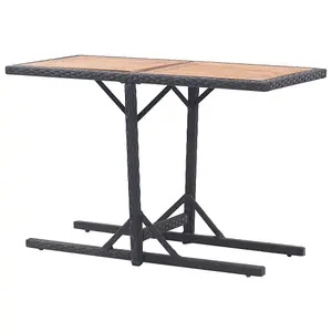 Berkfield Garden Table Black Solid Acacia Wood and Poly Rattan