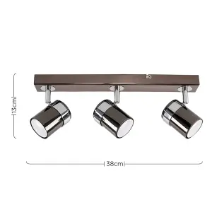 ValueLights Rosie 3 Way Adjustable Black and Polished Chrome Effect Straight Bar Ceiling Spotlight