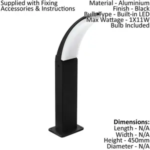 IP44 Outdoor Pedestal Light Black Aluminium 11W Built in LED Wall Post Lamp