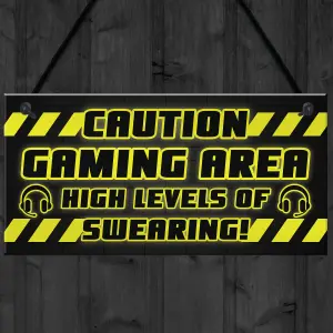 CAUTION Gaming Area Plaque Gaming Sign Gamer Gift Son Birthday Christmas Gift