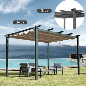 Beige 3 X 3 M Metal Foldable Pergola with Retractable Roof