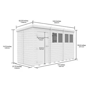 DIY Sheds 12x5 Pent Shed - Single Door Without Windows