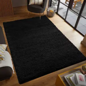 Smart Living Shaggy Soft Thick Area Rug, Living Room Carpet, Kitchen Floor, Bedroom Soft Rugs 80cm x 150cm - Black