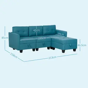 HOMCOM Convertible Modular Sectional Sofa w/ Storage Wood Frame Light Blue