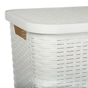 URBNLIVING 60L Large 61cm Height White Plastic Rattan Style Laundry Clothes Storage Washing Bin Basket Hamper