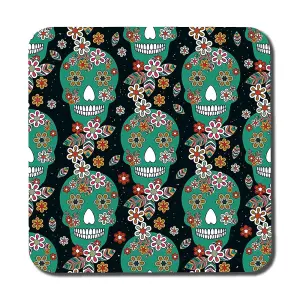 Embroidery colorful simplified ethnic flowers and skull pattern (Coaster) / Default Title