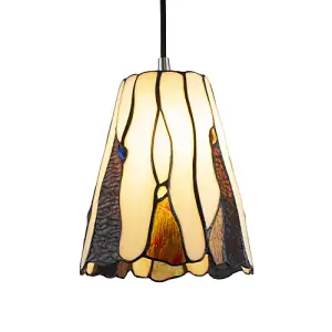 Traditional Amber Stained Glass Tiffany Pendant Light Shade with Coloured Gems