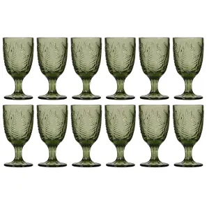 Set of 12 Vintage Luxury Green Leaf Embossed Drinking Wine Glass Wine Goblets 230ml