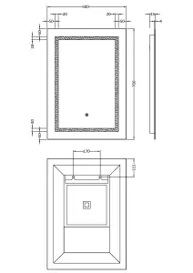 Rectangular LED Framed Illuminated Touch Sensor Mirror with Demister, 700mm x 500mm - Chrome