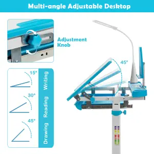 Costway Height Adjustable Kids Study Table and Chair Set w/Book Stand & LED Light