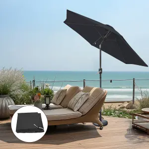 SunDaze Black 2.5M Round Garden Parasol Outdoor Patio Umbrella, Base Weights & Weather Protective Cover