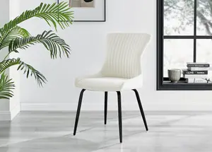 Furniturebox UK Palma Black Semi-Gloss Round Pedestal Dining Table & 4 Cream Velvet Nora Black Leg Chairs