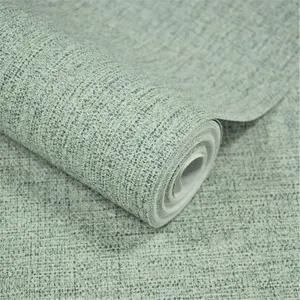 Grandeco Twill Plain Fabric Textured Wallpaper, Green