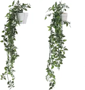 Bedbric Hanging Artificial Plants White Set of 2 Indoor/Outdoor Decor Vines