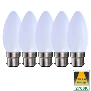 Harper Living 5 Watts B22 BC Bayonet LED Light Bulb Opal Candle Warm White Dimmable, Pack of 5