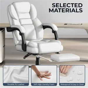 Yaheetech PU Leather Adjustable Executive Office Chair - White