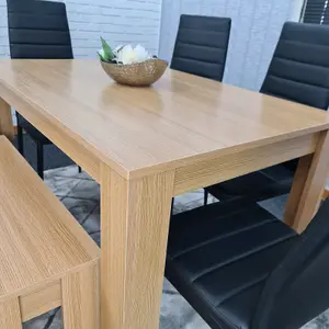 Kitchen Dining Table With 4 Chairs 1 Bench Dining Table Room Set 6 Wooden OAK Effect Table 4 Black Chairs 1 OAK Bench Kosy Koala