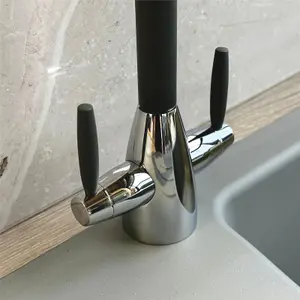 Liquida LC02GM Swan Neck Twin Lever Chrome & Gun Metal Kitchen Mixer Tap