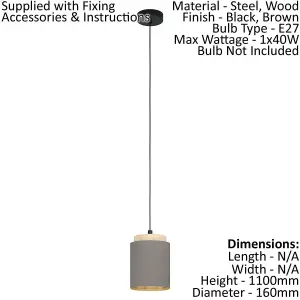 Pendant Ceiling Light Colour Black Brown Shade Cappuccino Fabric Bulb E27 1x40W