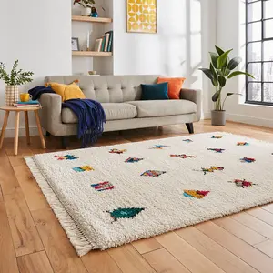 Multi Graphics Kilim Modern Shaggy Moroccan Dining Room Rug-200cm X 290cm