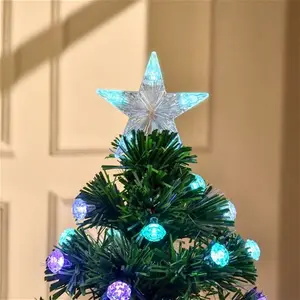 HOMCOM 4ft Prelit Christmas Tree Artificial W/Fibre Optic Decorations LED Light Holiday Home Xmas Decoration-Green | Aosom UK