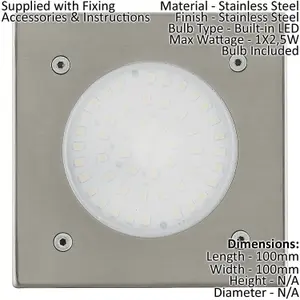 IP67 Outdoor Recessed Ground Light Stainless Steel Square 2.5W Built in LED