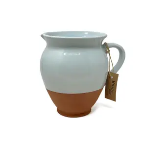 Rustic Pastel Half Dipped Terracotta Kitchen Large Belly Pourer Jug Duck Egg Blue 1.5L (H) 20cm