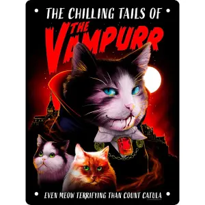 Horror Cats The Vampurr Tin Vintage Plaque Multicoloured (20cm x 15cm)