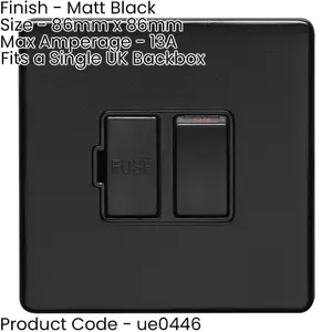 2 PACK 1 Gang 13A Switched Fuse Spur SCREWLESS MATT BLACK Mains Isolation