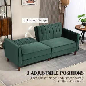 HOMCOM Convertible Sofa Futon Velvet-Touch Tufted Couch Sofa Bed Green