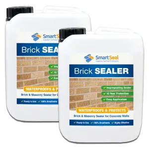 Brick Sealer and Waterproofer, (Smartseal), Water Proofer and Damp Proofer, Breathable, 10 Year Protection, 2 x 5L