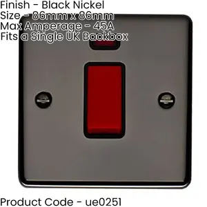 2 PACK 1 Gang Single 45A Cooker Switch Neon - BLACK NICKEL & BLACK Rocker DP