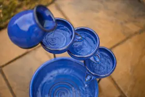 Ceramic Royal Blue Solar Powered Garden Water Feature with Glazed Effect