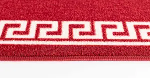 Machine Washable Greek Key Design Anti Slip Doormats Red White 160x220 cm