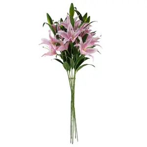 Pack of 6 x 100cm Large Pink Lily Stem - 3 Flowers