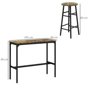 HOMCOM 5 Piece Bar Set, Industrial Kitchen and Chair Set Rustic Brown