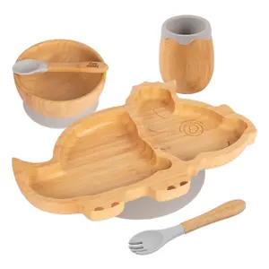 5pc Bamboo Dinosaur Baby Weaning Set - Grey