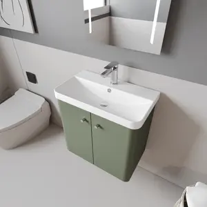 Wall Hung 2 Door Vanity Unit with Ceramic Sink - 600mm - Satin Green