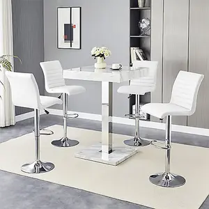 Furniture In Fashion Topaz Magnesia Effect High Gloss Bar Table 4 Ripple White Stools