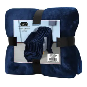 EHC Super Soft Fluffy Snugly Solid Flannel Fleece Throws for Sofa Bed Blankets, Navy Blue 200 cm x 240 cm