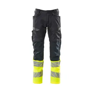 Mascot Accelerate Safe Trousers with Kneepad Pockets - Dark Navy/Hi-Vis Yellow   (29.5) (Leg Length - Regular)