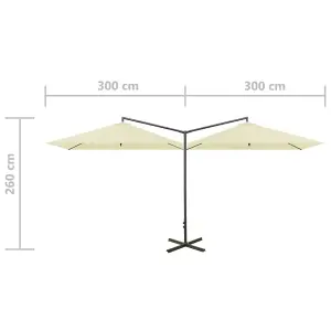 Berkfield Double Parasol with Steel Pole Sand 600x300 cm