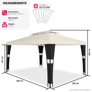 Gazebo Mona - 4 x 3 m, double roof system, water-repellent, 50+ UV protection - black/cream