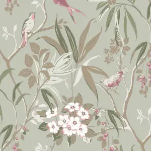 GoodHome Maristow Sage Metallic effect Floral Textured Wallpaper