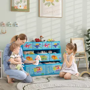 AIYAPLAY 3-Tier Toy Organiser Shelf with 9 Storage Boxes for Bedroom Blue