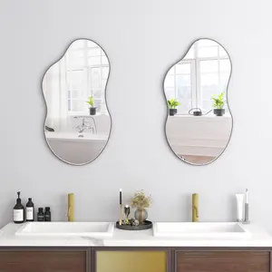 Asymmetrical Metal Framed Wall Accent Mirror Black / 90.9cm H x 55.1cm W