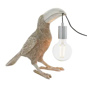 Vintage Silver Toucan Table Light - Resin Figure - Chrome Plated Lamp Holder