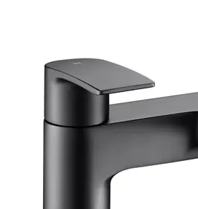 Matt Black Curve Waterfall Deck Mounted Bath Tap Dual Lever Bathroom Filler Taps